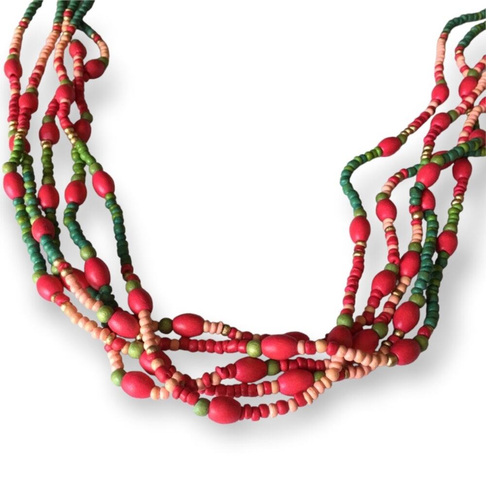 Pink and green Easter Egg/springtime flowers beaded necklace